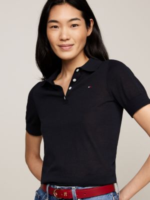 blue fine knit regular fit polo for women tommy hilfiger