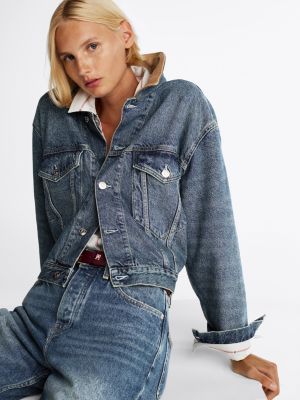 giacca trucker relaxed fit in denim blu da donne tommy hilfiger