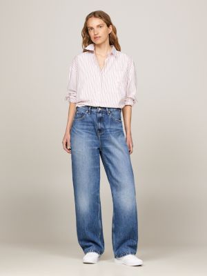 blue high rise relaxed straight jeans for women tommy hilfiger