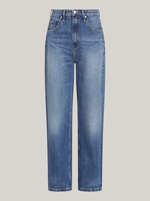 blue high rise relaxed straight jeans for women tommy hilfiger