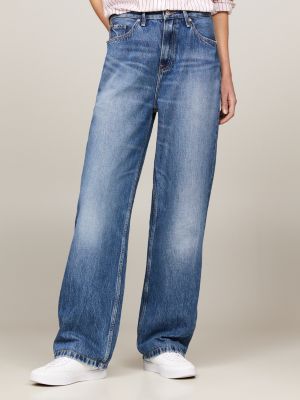 blue high rise relaxed straight jeans for women tommy hilfiger