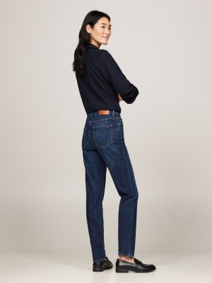 vaqueros ajustados de talle alto tipo pitillo azul de mujeres tommy hilfiger