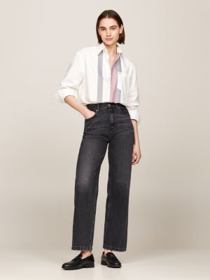 zwart high rise relaxed straight jeans voor dames - tommy hilfiger