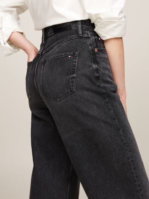 zwart high rise relaxed straight jeans voor dames - tommy hilfiger