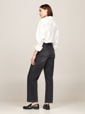 zwart high rise relaxed straight jeans voor dames - tommy hilfiger