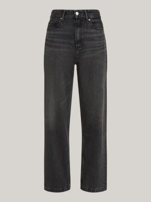 zwart high rise relaxed straight jeans voor dames - tommy hilfiger