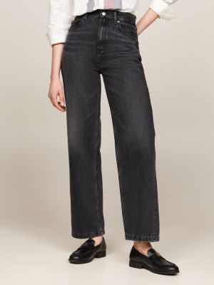 zwart high rise relaxed straight jeans voor dames - tommy hilfiger