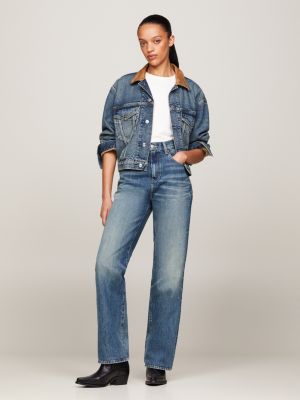 blue high rise relaxed bootcut jeans for women tommy hilfiger