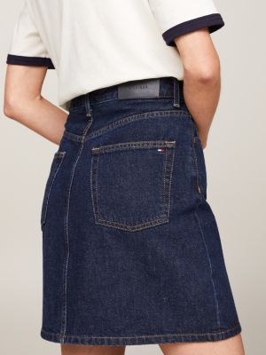 blue high rise button-thru denim mini skirt for women tommy hilfiger