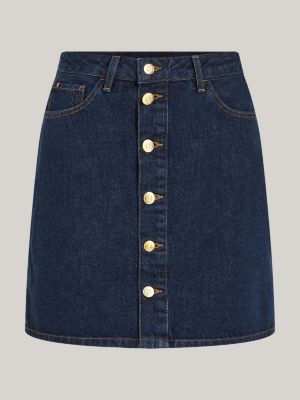 blue high rise button-thru denim mini skirt for women tommy hilfiger