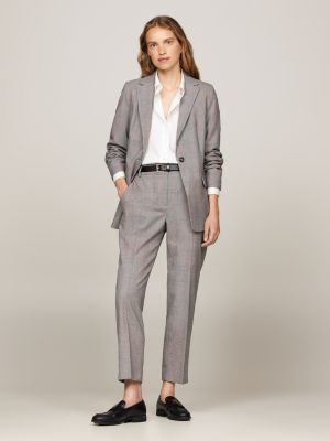 grey prince of wales check slim straight trousers for women tommy hilfiger