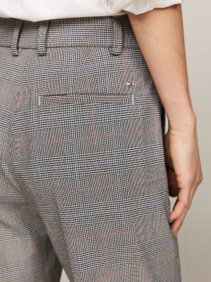 grey prince of wales check slim straight trousers for women tommy hilfiger