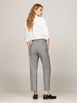 grey prince of wales check slim straight trousers for women tommy hilfiger