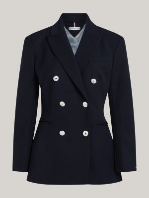 blue embossed buttons fitted double breasted blazer for women tommy hilfiger