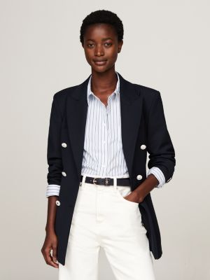 blau figurbetonter zweireihiger blazer für damen - tommy hilfiger