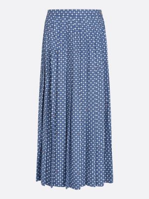 blauw geplooide midi-rok met foulard-vlagprint voor dames - tommy hilfiger