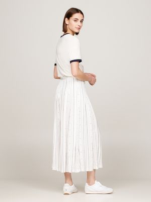 white foulard flag print pleated midi skirt for women tommy hilfiger