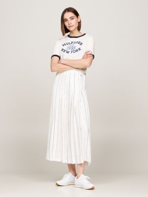 white foulard flag print pleated midi skirt for women tommy hilfiger