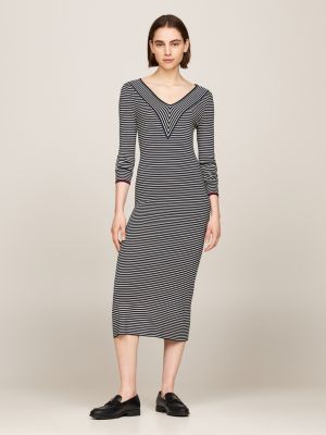 Micro Stripe Ribbed Slim Bodycon Dress Blue Tommy Hilfiger