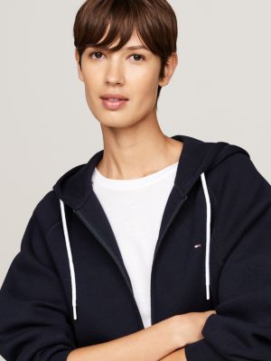 blauw sport relaxed fit hoodie met rits voor dames - tommy hilfiger