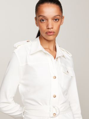 vestido camisero midi de estilo militar blanco de mujeres tommy hilfiger