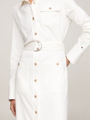 vestido camisero midi de estilo militar blanco de mujeres tommy hilfiger