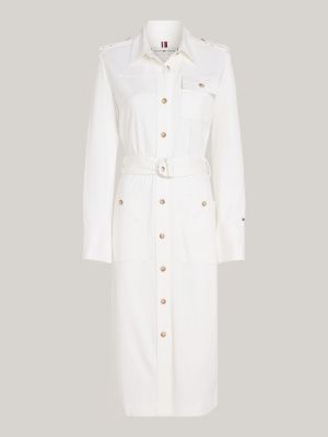 vestido camisero midi de estilo militar blanco de mujeres tommy hilfiger