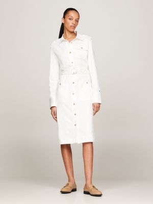 vestido camisero midi de estilo militar white de mujeres tommy hilfiger