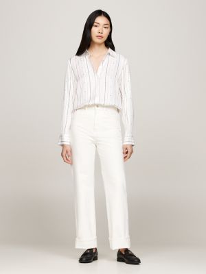 white flag stripe tie neck shirt for women tommy hilfiger