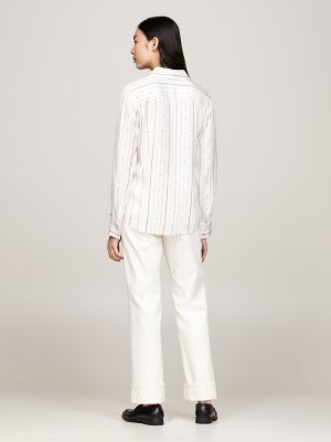 white flag stripe tie neck shirt for women tommy hilfiger