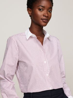 pink contrast stripe regular shirt for women tommy hilfiger