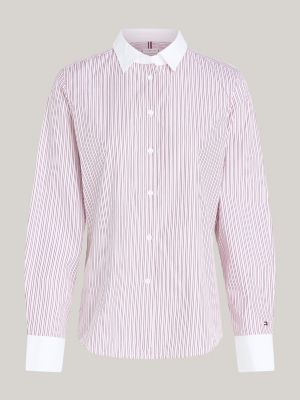 camicia regular fit a righe rosa da donne tommy hilfiger