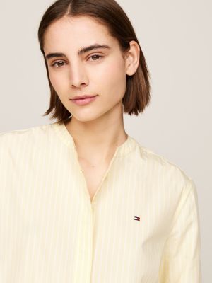 Stripe Collarless Relaxed Shirt | White | Tommy Hilfiger