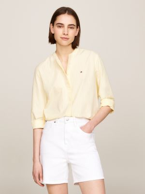 Gestreepte relaxed blouse zonder kraag Wit Tommy Hilfiger