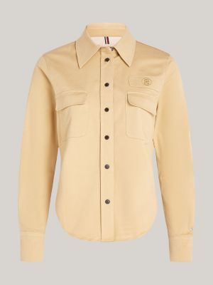 chemise ajustée à tampon monogramme th beige pour femmes tommy hilfiger