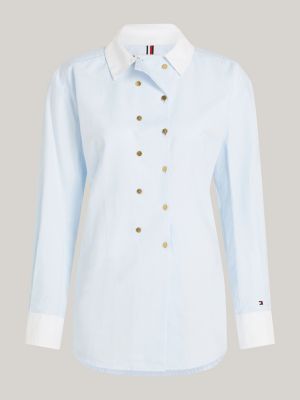 blue double button waisted fitted shirt for women tommy hilfiger