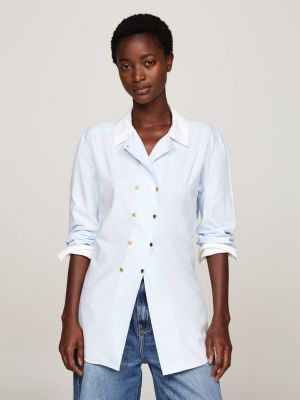 blue double button waisted fitted shirt for women tommy hilfiger