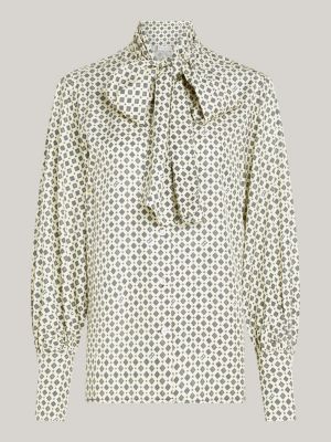 geel relaxed blouse met foulardprint en halsstrik voor dames - tommy hilfiger