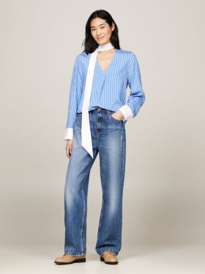 camicia relaxed fit a righe con nastro blu da donne tommy hilfiger