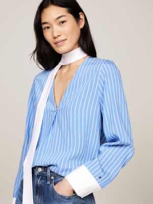 camicia relaxed fit a righe con nastro blu da donne tommy hilfiger