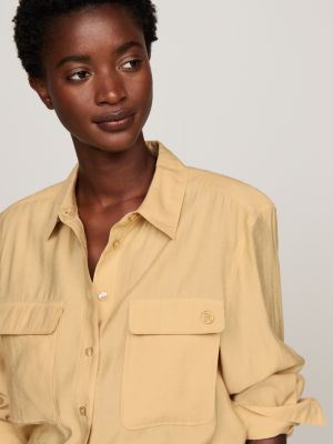 beige relaxed fit patch pocket shirt for women tommy hilfiger