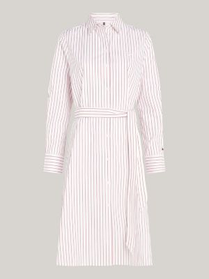 vestido camisero de rayas con corte regular rosa de mujeres tommy hilfiger