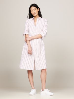 Embroidery Stripe Regular Shirt Dress Pink Tommy Hilfiger