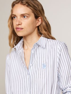 blue embroidery stripe regular shirt dress for women tommy hilfiger