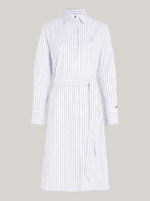 blue embroidery stripe regular shirt dress for women tommy hilfiger