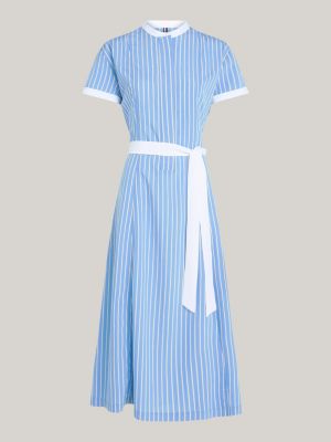 Stripe Belted Short Sleeve Midi Dress | Blue | Tommy Hilfiger
