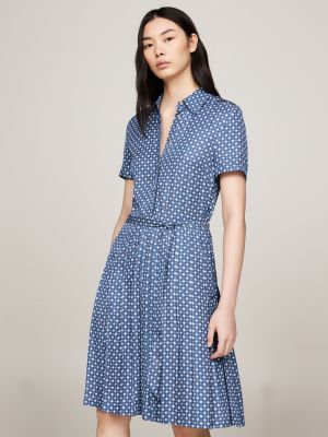 vestido camisero con diseño plisado azul de mujeres tommy hilfiger