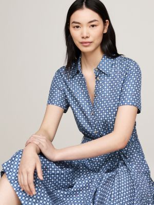 vestido camisero con diseño plisado azul de mujeres tommy hilfiger