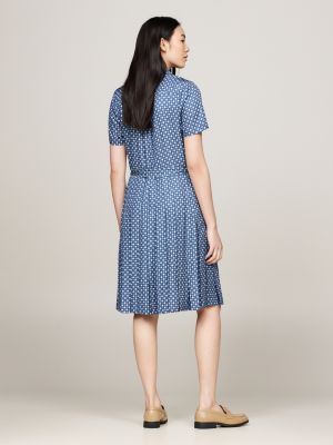 vestido camisero con diseño plisado azul de mujeres tommy hilfiger