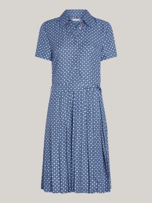 vestido camisero con diseño plisado azul de mujeres tommy hilfiger